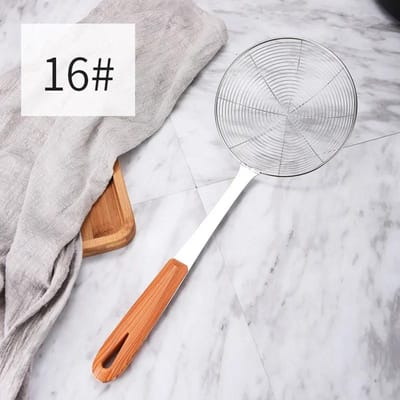 Poignée Grain Bois Grande Passoire Écumoire Égouttoir à Huile Acier Inoxydable Tamis à Frites Cuillère pour Accessoires et Gadgets de Cuisine Maison gray