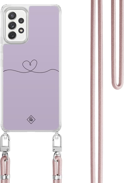 Casimoda® hoesje met koord - Geschikt voor Samsung A52(s) - Hart Lila - Afneembaar koord - TPU/polycarbonaat - Paars