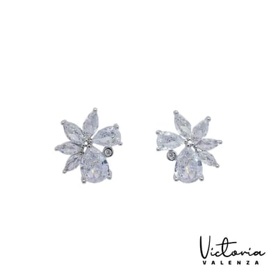 Victoria Valenza Cologne Victoria Valenza Arezzo Luxe Oorbellen Dames Messing Oorknopjes Dames - Witte Steen - Kleur Silver - 1 Paar