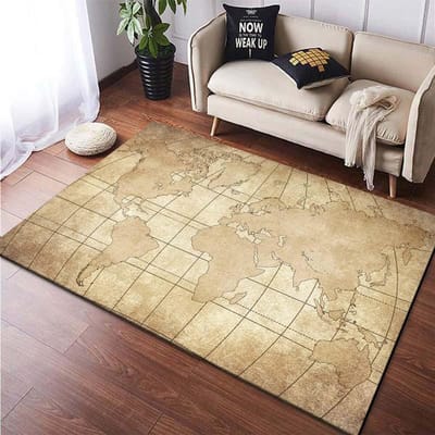 Gloeiende Wereldkaart Zwarte Vloermat Moderne Stijl Woonkamerkleed met Nachtlicht Effect Continentenpatroon Woondecoratie 80X120CM