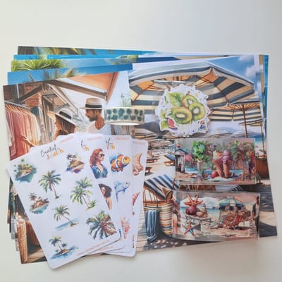 Zomer strand journal set - stickers - papier - thema vakantie - bullet journal stickers - scrapbook - knutsel bundel - hobbypakket - volwassenen en kinderen