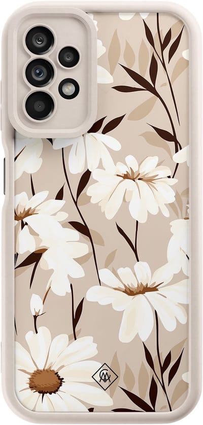 Casimoda® hoesje - Geschikt voor Samsung Galaxy A23 - In Bloom - Zwart TPU Backcover - Planten - Bruin/beige