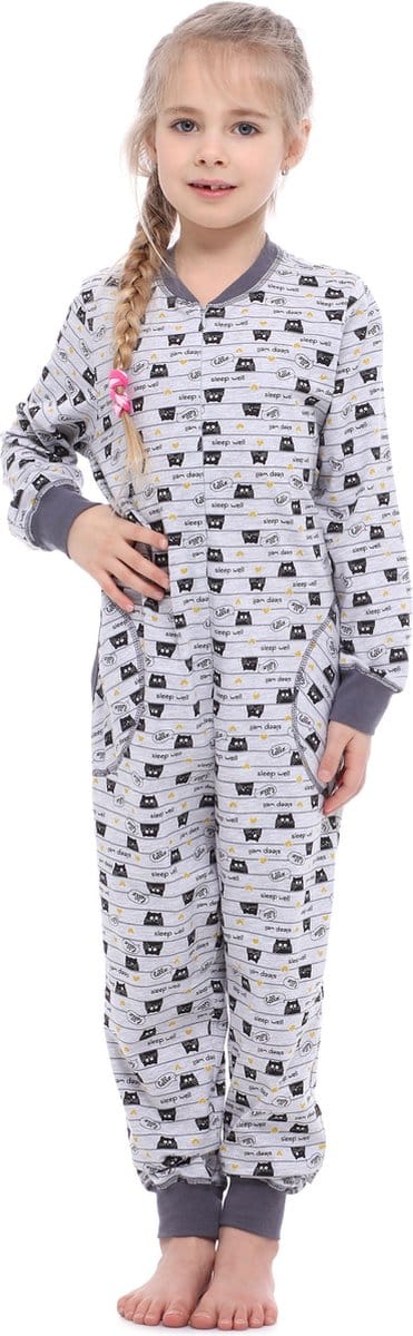 Merry Style Kinder Pyjama - ronde hals - lange mouwen - lange broek met zakken - Katoen - MS-MS10-186-PJ - Melange Katzen - 122-128