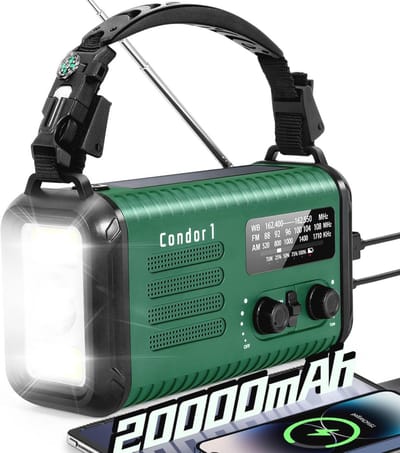 SnelShoppen - Emergency Crank Radio 20000mAh / 74000mWh Zonne-Handslinger Weerradio met NOAA/AM/FM, Batterij Aangedreven Radio met Oplader voor Mobiel