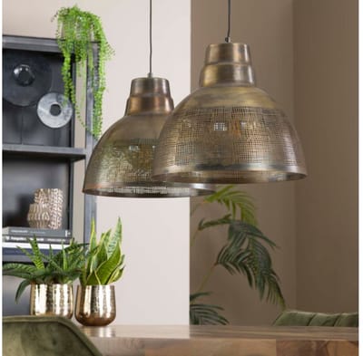 Hanglamp 2 Lampen - Brons Antiek - Ø38 screen - Woonkamer - Keuken - Metaal - LED Lichtbron - In Hoogte Verstelbaar tot 150 cm - Exclusief Lichtbron - Voedingstype Netstroom