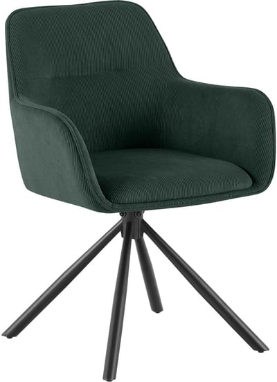 CLP Eetkamerstoel Tipton Cordbekleding 180 Grad Draai Mechanisme Belastbaar tot 150 kg Ribstof/groen