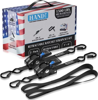 Intrekbare Ratelriemen 1"x6ft - 2 Stuks, 1,55 lbs Breuksterkte, Heavy Duty Zelf Ratcheting Strap voor Vrachtwagen en Aanhangwagens