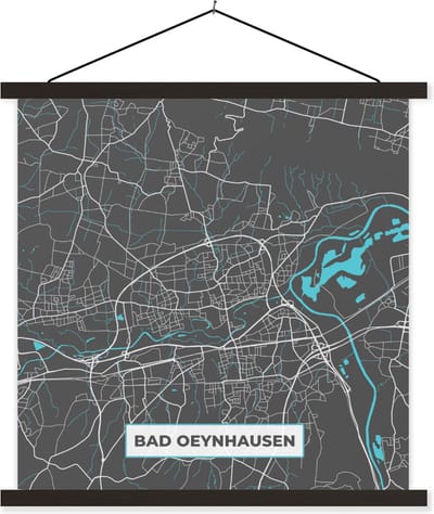 Posterhanger incl. Poster 120x120 cm - Schoolplaat - Kaart – Plattegrond – Stadskaart – Bad Oeynhausen – Duitsland – Blauw - Textielposter - Zwarte latten - Stadskaart