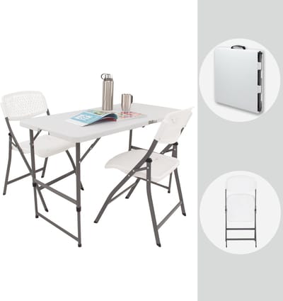 TRUTZHOLM kampeerset vierkante klaptafel 120x60 cm met 2 klapstoelen kunststof / staal gepoedercoat campingtafel feesttafel