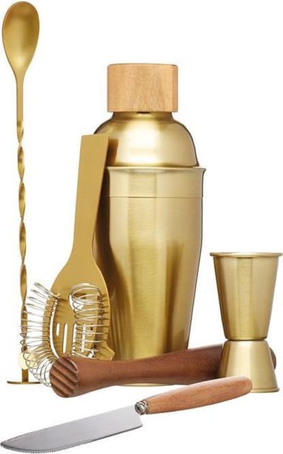BarCraft zesdelige roestvrijstalen cocktailgereedschapset, geleverd in geschenkverpakking