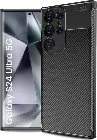 Techsuit Carbon Fiber Silicone Back Cover hoesje voor Samsung Galaxy S24 Ultra - Zwart