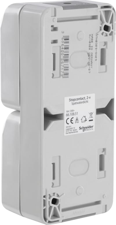 Merten Aquastar contactdoos - spatwaterdicht - opbouw - 2-voudig - randaarde - verticaal - IP44 - grijs