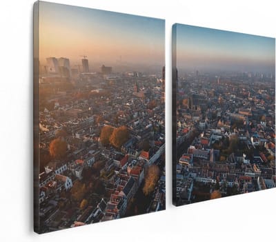 Artaza Canvas Schilderij Tweeluik Utrecht Vanuit De Lucht - 120x80 - Foto Op Canvas - Canvas Print
