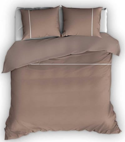 Romanette Duchesse flanel dekbedovertrek - Taupe/Wit - Lits-jumeaux (270x200/220 cm + 2 slopen)