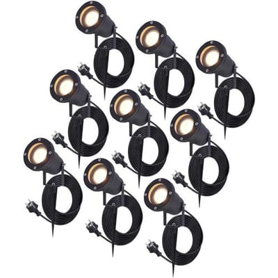 9x HOFTRONIC Sydney - GU10 Tuinspot voor buiten - 1.5 Meter kabel met eurostekker - 5 Watt 450 lumen - Aluminium Prikspot met grondspies - IP65 waterdicht - 2700K warm wit - Ook te gebruiken als wandspot - Gazon spotlight - Schijnwerper
