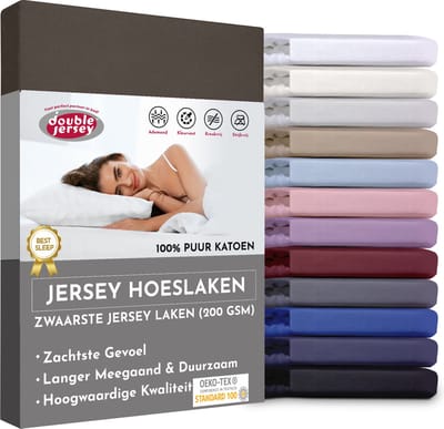 Double Jersey Hoeslaken - Hoeslaken 140x200+30 cm - 100% Katoen  Taupe
