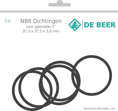 De Beer perbunan dichtingen voor gas 31x37.5x3.0mm - 1" - verpakking á 5 stuks - 157308988