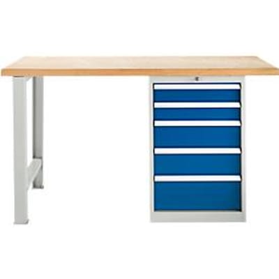 TOP-werkbank, Werkbank met kast, 5 schuifladen, basiseenheid, 1500 mm breed
