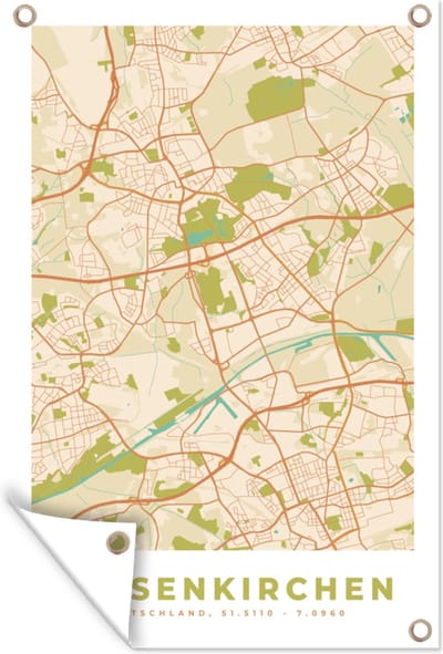 Muurdecoratie Plattegrond - Gelsenkirchen - Kaart - Vintage - Stadskaart - 120x180 cm - Tuinposter - Tuindoek