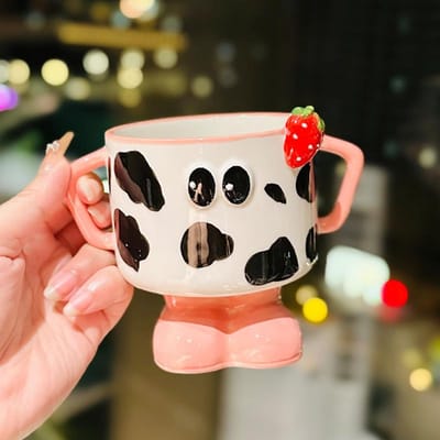 Creatieve Handgeschilderde Materiaal Cartoonvormige Bekers Kinderbekers Huishoudelijke Keramische Ontbijtbekers Gepersonaliseerde Waterbekers Als Souvenirs 260ml