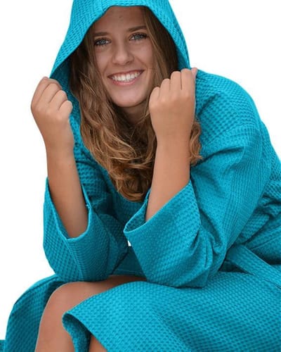 ARTG® Robezz - Wafelbadjas met Capuchon - Petrol Blauw - Deep Blue - Katoen - Maat XXL