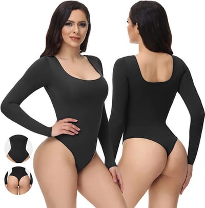 Wow Peach - Basic Seamless Bodysuit - Lange mouw - Stretchy - Licht Compressie - Zwart - Maat: Small