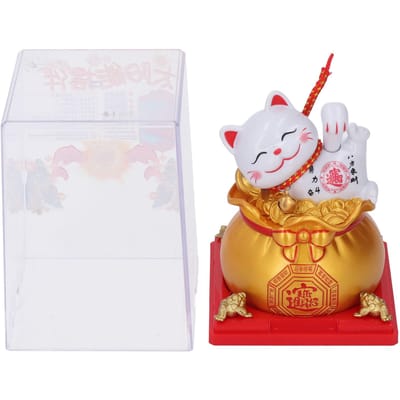 Statue Chat Porte-Bonheur Détection de Lumière Solaire Bras Agitant Automatique Chat Ornement Sac de Fortune pour Maison Voiture or