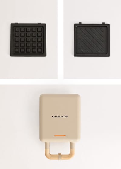 CREATE - Tosti-ijzer, grill en wafelijzer met verwisselbare platen - Zand - Individueel - STONE STUDIO