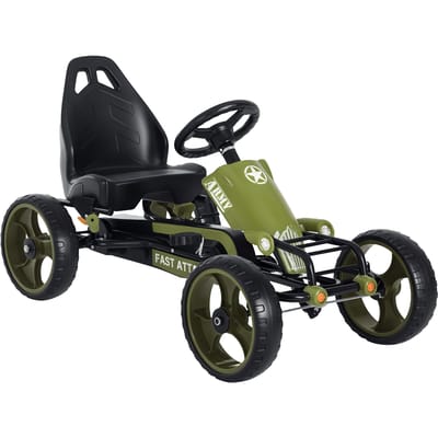 HOMCOM kinderfiets en voertuig met pedaal, verstelbare stoel, handremwielen, AR EVA staal, groen zwart