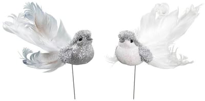 Kerstboomversiering Vogels - 4x stuks - 16 cm - zilver glitter - op clip - ornament
