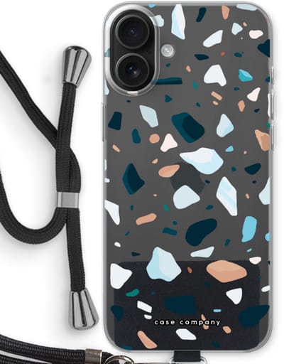 Case Company® - Hoesje met koord geschikt voor iPhone 16 Plus hoesje met Koord - Terrazzo N°13 - Telefoonhoesje met Zwart Koord - Bescherming aan alle Kanten en Over de Schermrand