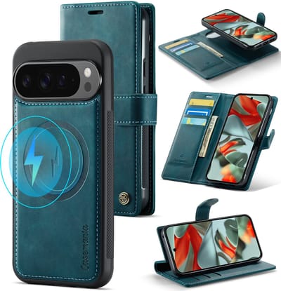 Casemania Hoesje Geschikt voor Google Pixel 10 Pro - Emerald Green - 2 in 1 Magnetische Book Case met Uitneembare Back Cover - Geschikt voor Qi2 en MagSafe - Telefoonhoesje met Pasjeshouder - Groen