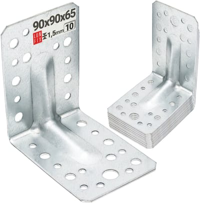 LUN FIX - Hoekverbinder - 90x90x65 mm - Zwaar - 10 stuks - Verzinkt staal - Houtverbindingen