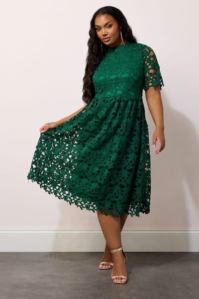 Yours London Midijurk Met Gehaakt Ontwerp In Smaragdgroen Size 42