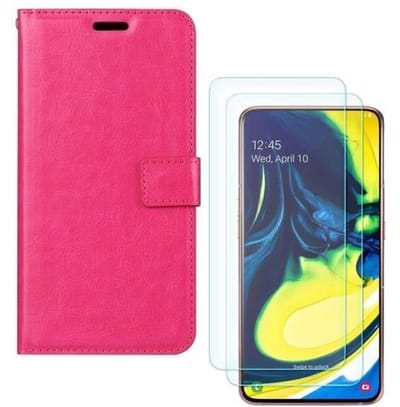 hoesje Geschikt voor: Samsung Galaxy A80 Portemonnee roze met 2 stuks Glas Screen protector