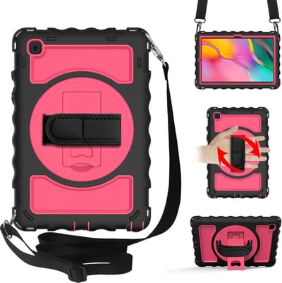 Hoes Geschikt voor Samsung Galaxy Tab A7 Hoes Kids Case - 10.4 - (2020/2022) - Robuuste Hybridee Armor met Handband - Zwart / Pink