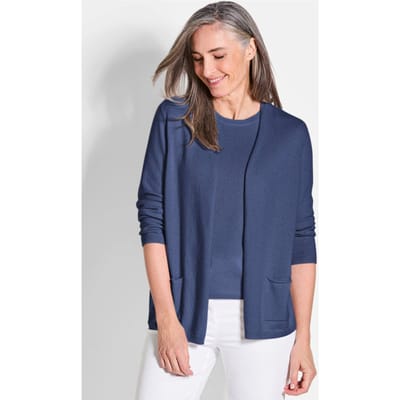 Lang tricot jasje van kasjmier - marine - Gr. 46 van Goldner Fashion