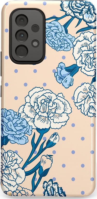 Casetastic hoesje geschikt voor Samsung Galaxy A53 (2022) 5G - Dubbellaagse bescherming - Anjer elegantie - Fashion Case - Zand Zilver Lichtblauw