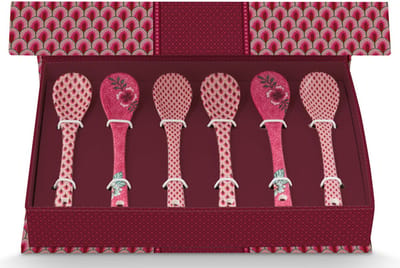 Theelepels - Giftset Teaspoons Oriental Flower Festival Dark Pink 13cm