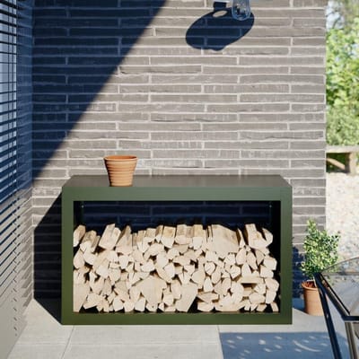 Houthaardrek - Houtopslag Standaard - Haardhout Opslaan - Weerbestendig Staal - 100 x 40 x 60 cm - Olijfgroen