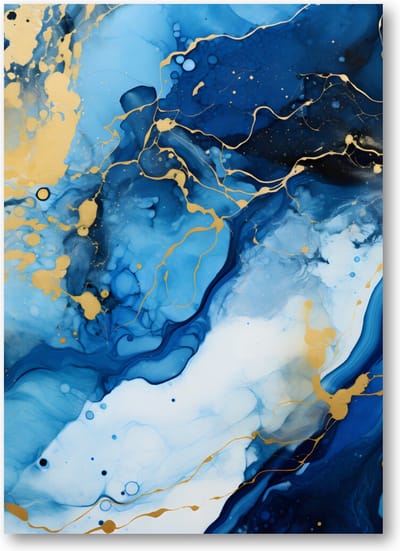 Aqua blauw goud marmer - Marmerpatroon - 50x70 Dibond voor Binnen én Buiten - Minimalist