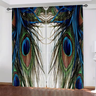2-Delige Set Pauwenveer Print Gordijnen Boheemse Stijl Polyester Gordijnen Voor Woonkamer Slaapkamer Keuken Raam Jaloezieën Decor 100W130H(CM)40x51in&rod pocket