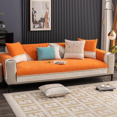 Jacquard Bladeren Bankhoezen Voor Banken Chenille Patchwork Sofa Slipcover Armleuning Handdoek Relaxfauteuil Hoes Aanpassen Cushion cover30x50cm oranje
