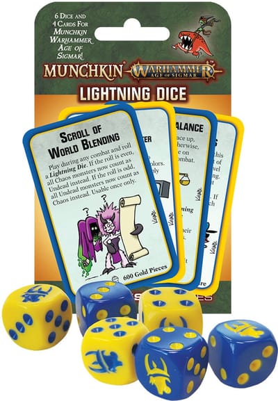 Munchkin Warhammer Age of Sigmar: Lightning Dice - Uitbreiding - Engelstalig - Dobbelstenen - 4 Extra Kaarten voor Munchkin Warhammer Age of Sigmar