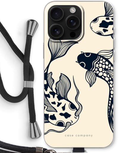 Case Company® - Hoesje met koord geschikt voor iPhone 16 Pro Max hoesje met Koord - Black Koi - Telefoonhoesje met Zwart Koord - Bescherming aan alle Kanten en Over de Schermrand