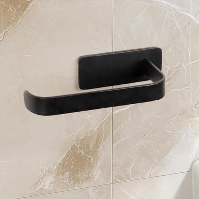 Toiletrolhouder - Zonder boren - Badkamer Organisatie - Herbruikbare tape - 1 stuk - Mat zwart
