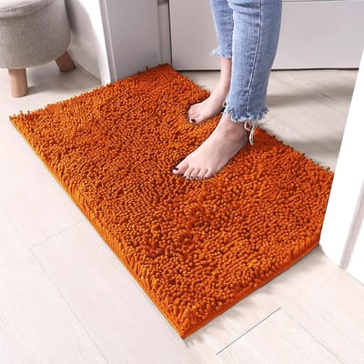 Badmat Chenille - Zachte Vloermat - Badkamer Comfort - Anti-slip Anti-schimmel - 40x60 cm - Oranje