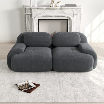Corduroy loveseat - modulaire frameloze bank zonder montage - 2 personen - grijs - gebogen armleuningen - antislip onderkant - 32D hoogelastisch schuim