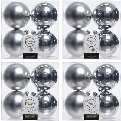 Decoris Kerstballen - 16x st - zilver - 10 cm - kunststof - kerstversiering