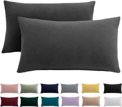 Famanu – Kussensloop 40 x 60 cm - set van 2 - hoofdkussenslopen - 40 x 60 cm - antraciet - voor kussens - 100% microvezel - strijkvrij en kreukvrij - met ritssluiting
